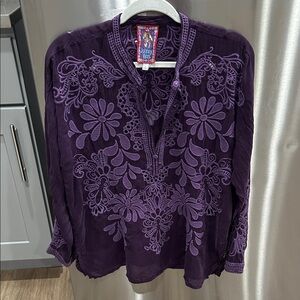 Johnny Was Deep Purple Floral Blouse